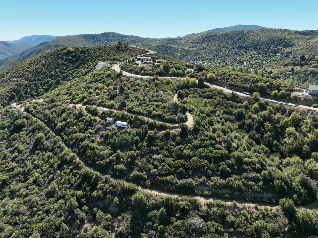 an aerial view of residential houses with outdoor space and trees