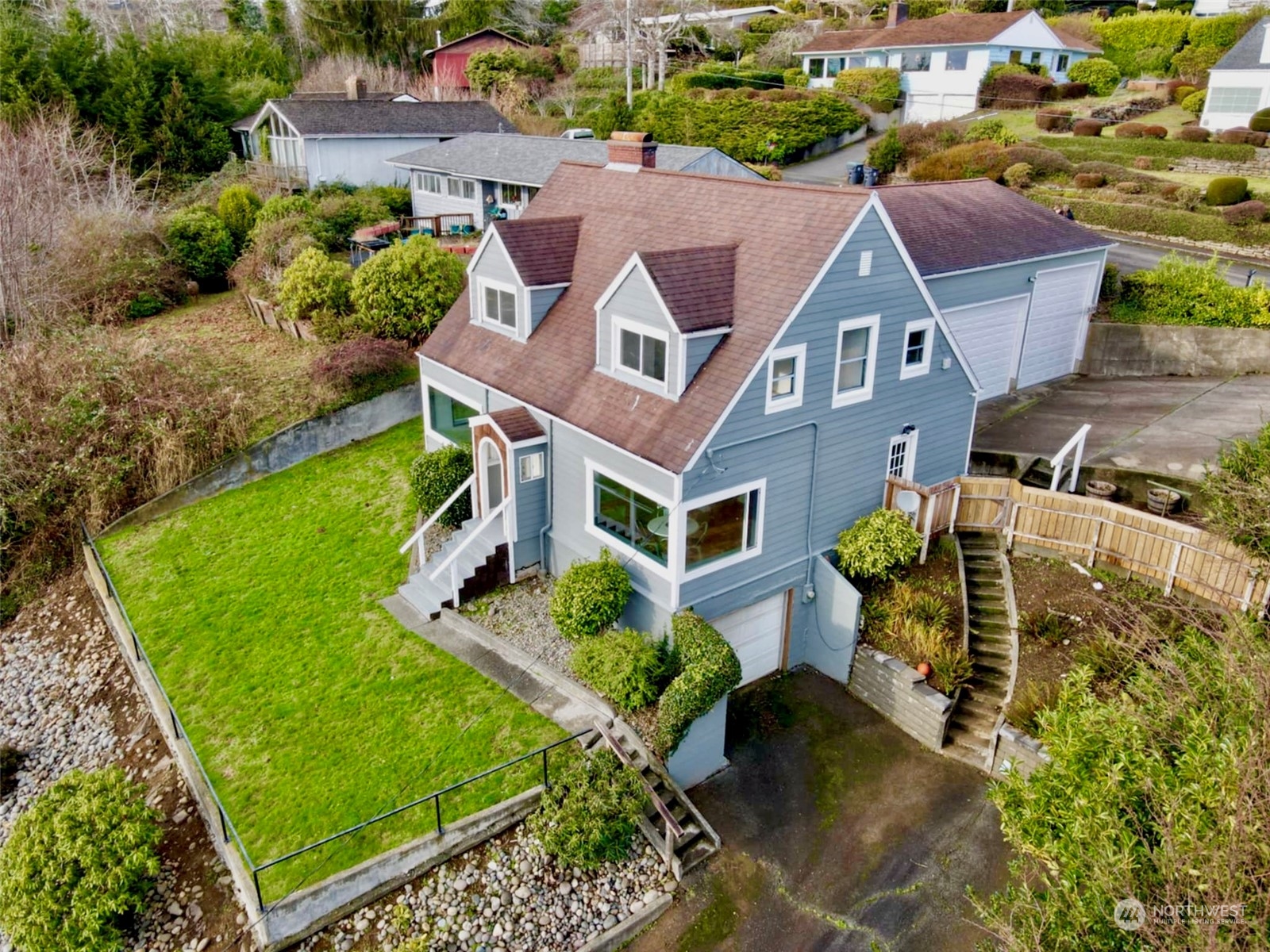 an aerial view of a house