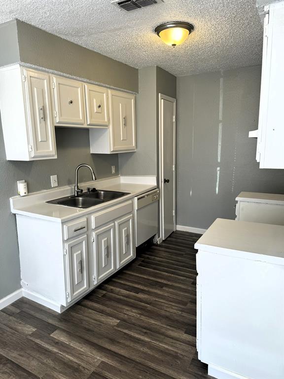 a kitchen with a sink dishwasher and cabinets