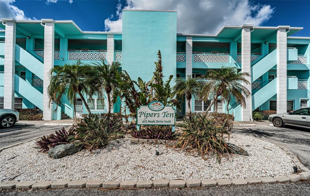 a view of a palm plant with house in front of it