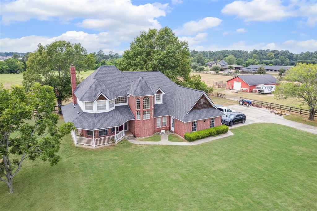 an aerial view of a house