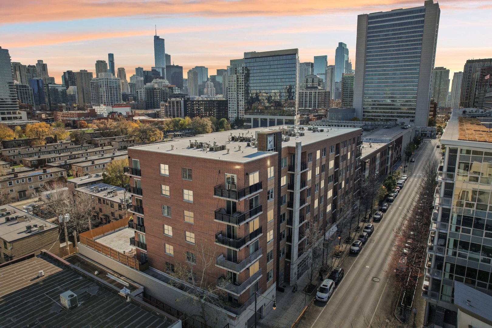 a view of a city with tall buildings