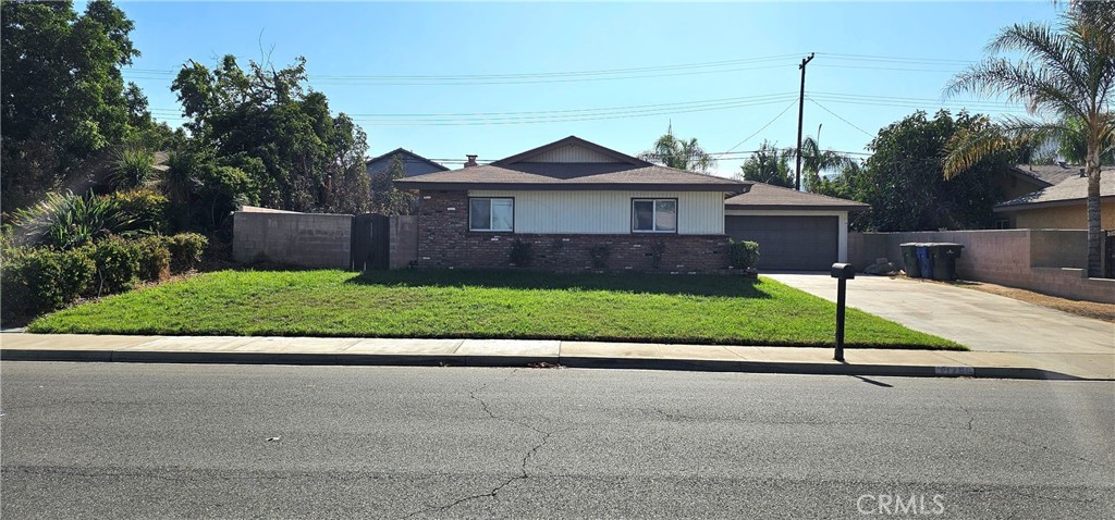 a view of a house with a small yard and large tree