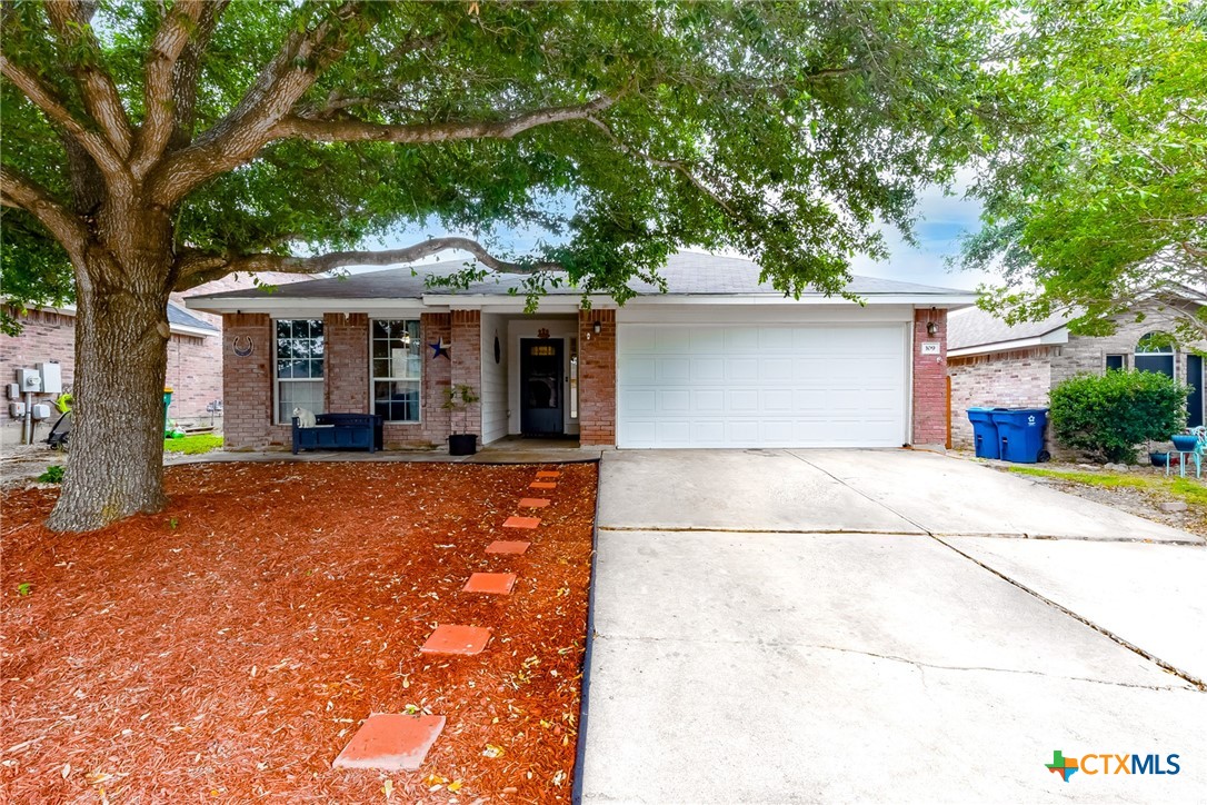 a view of a house with a backyard and a tree