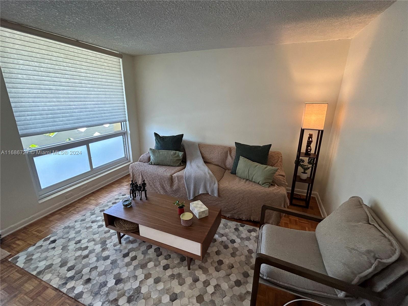 a living room with furniture and a rug