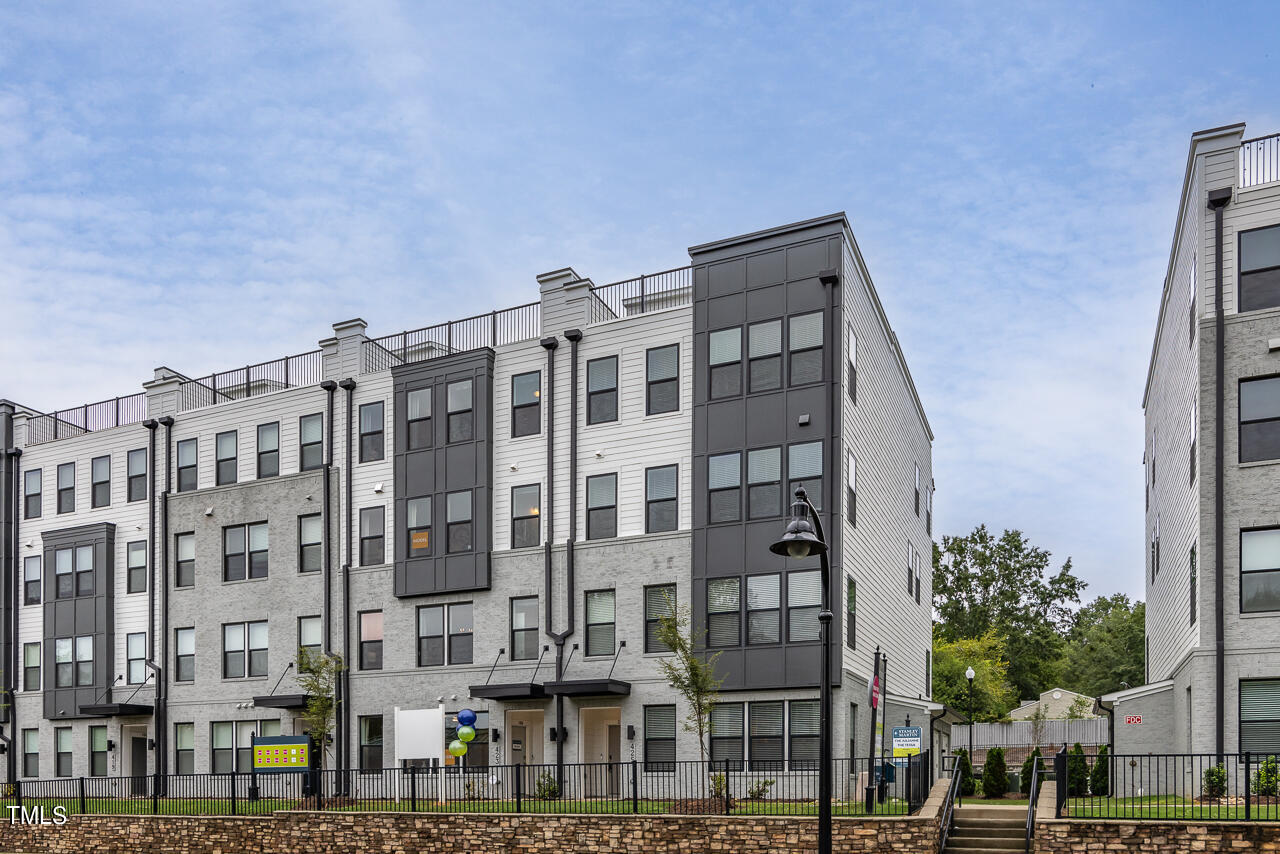 a front view of a multi story building