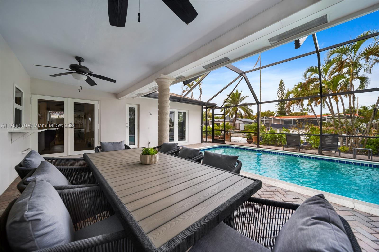 a view of a patio with couches and table