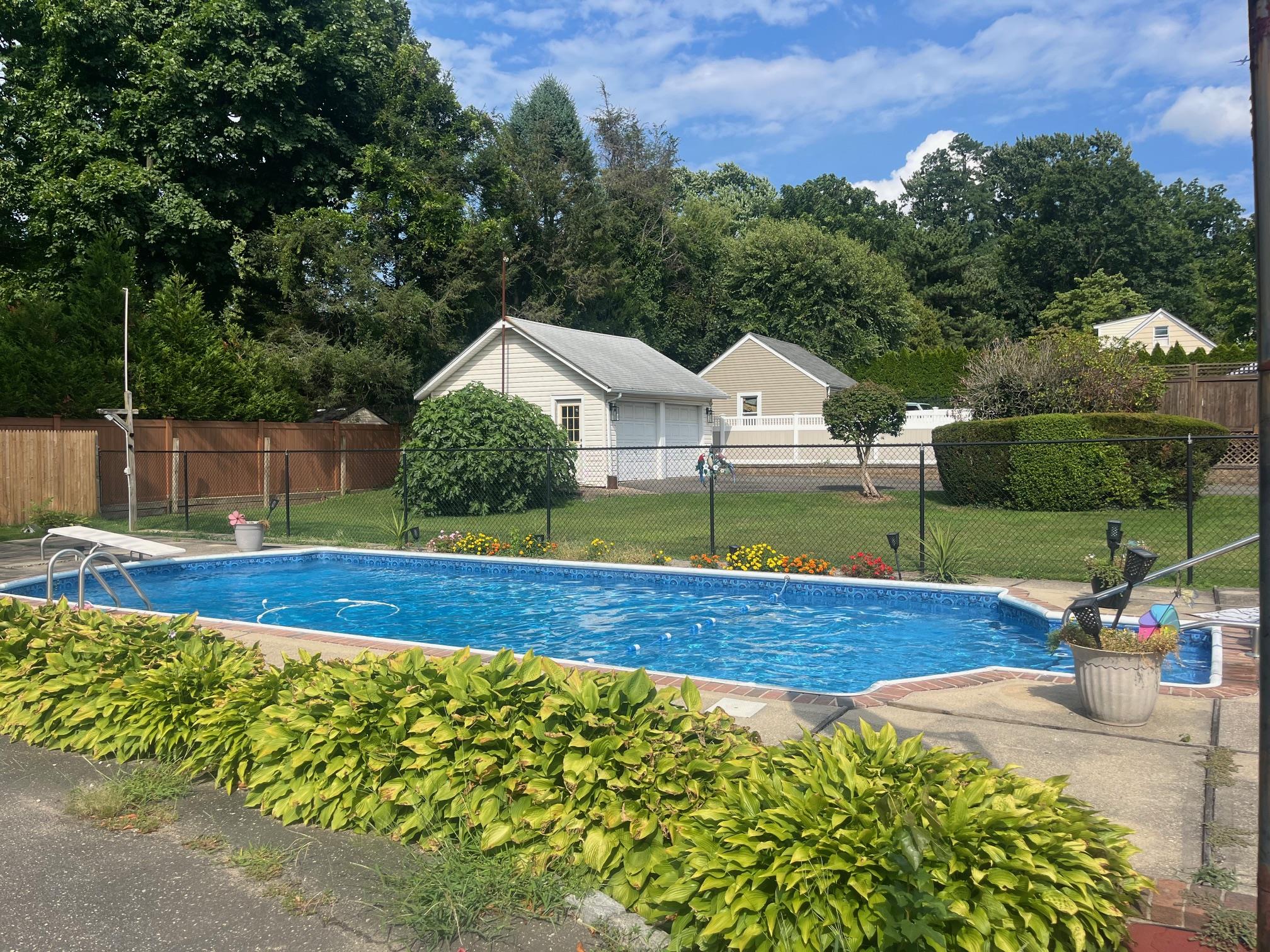 View of swimming pool featuring a lawn