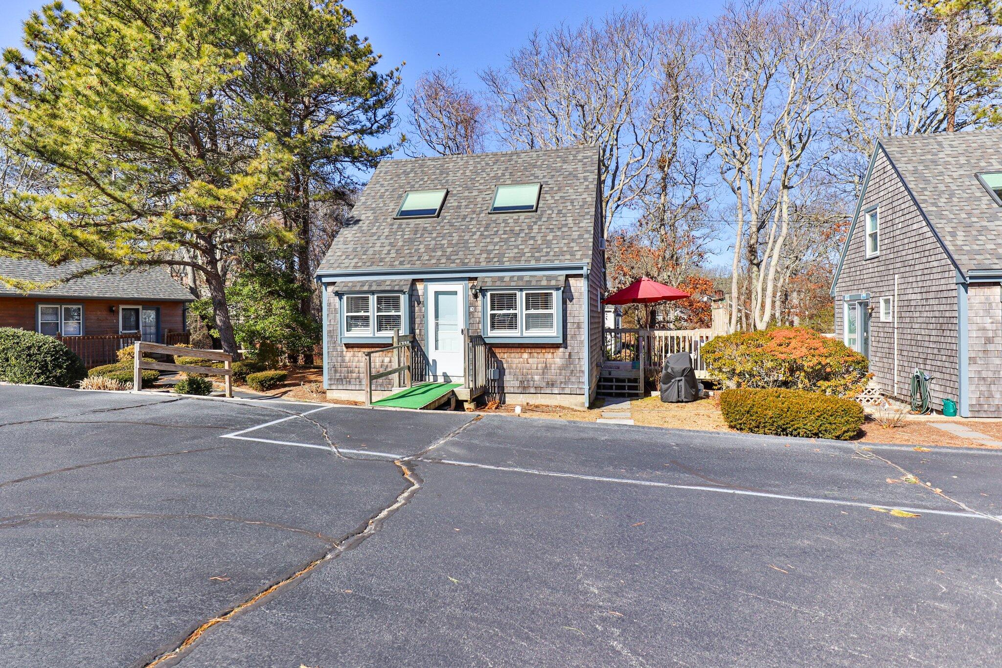 a front view of a building with street view