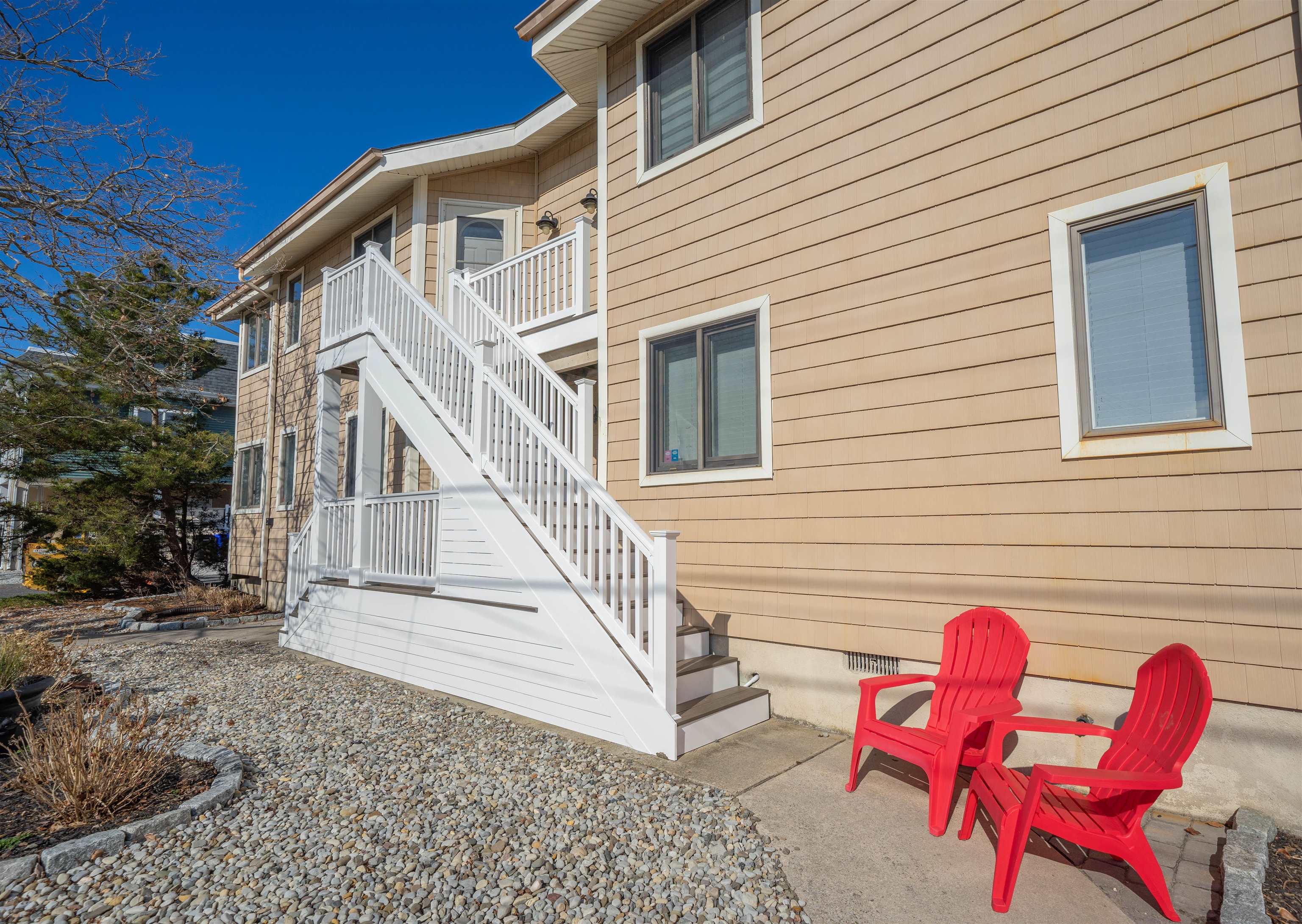 a view of a lounge chairs in patio