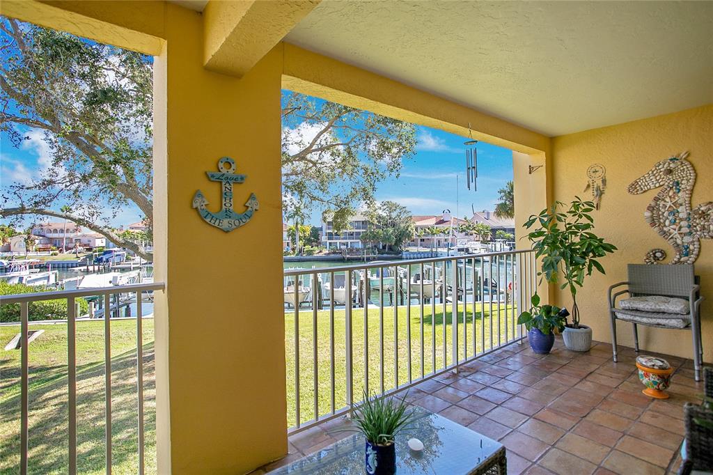 a view of a balcony with a swing