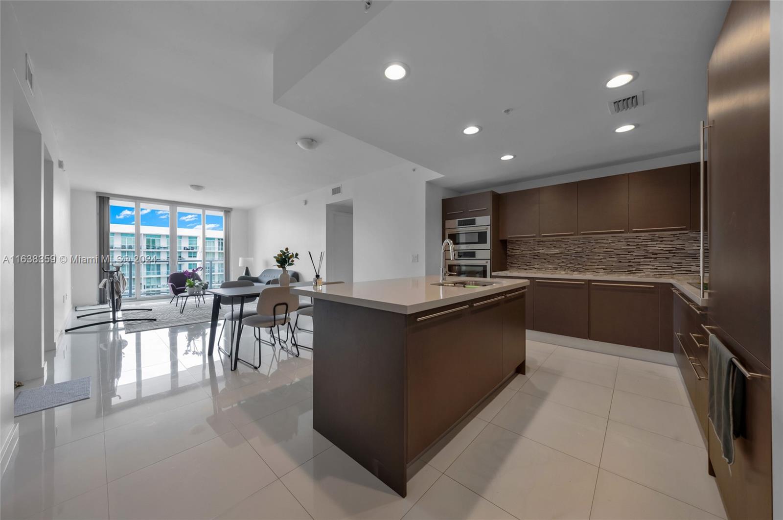 a large kitchen with lots of counter top space