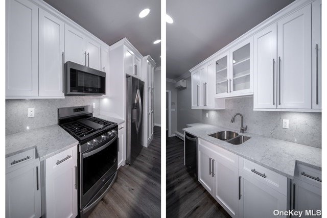 a kitchen with stainless steel appliances a sink stove and refrigerator