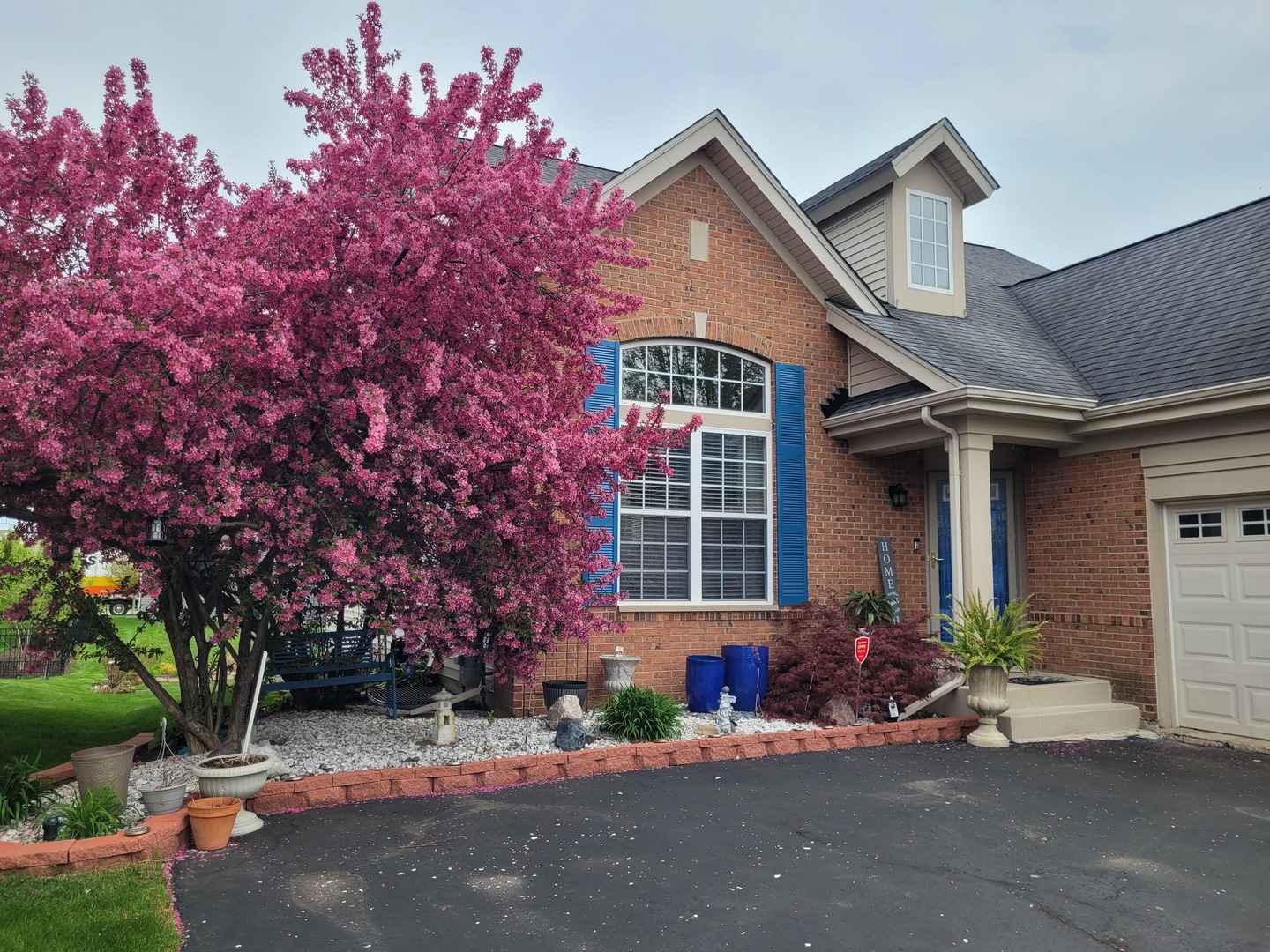 front view of a house with a tree