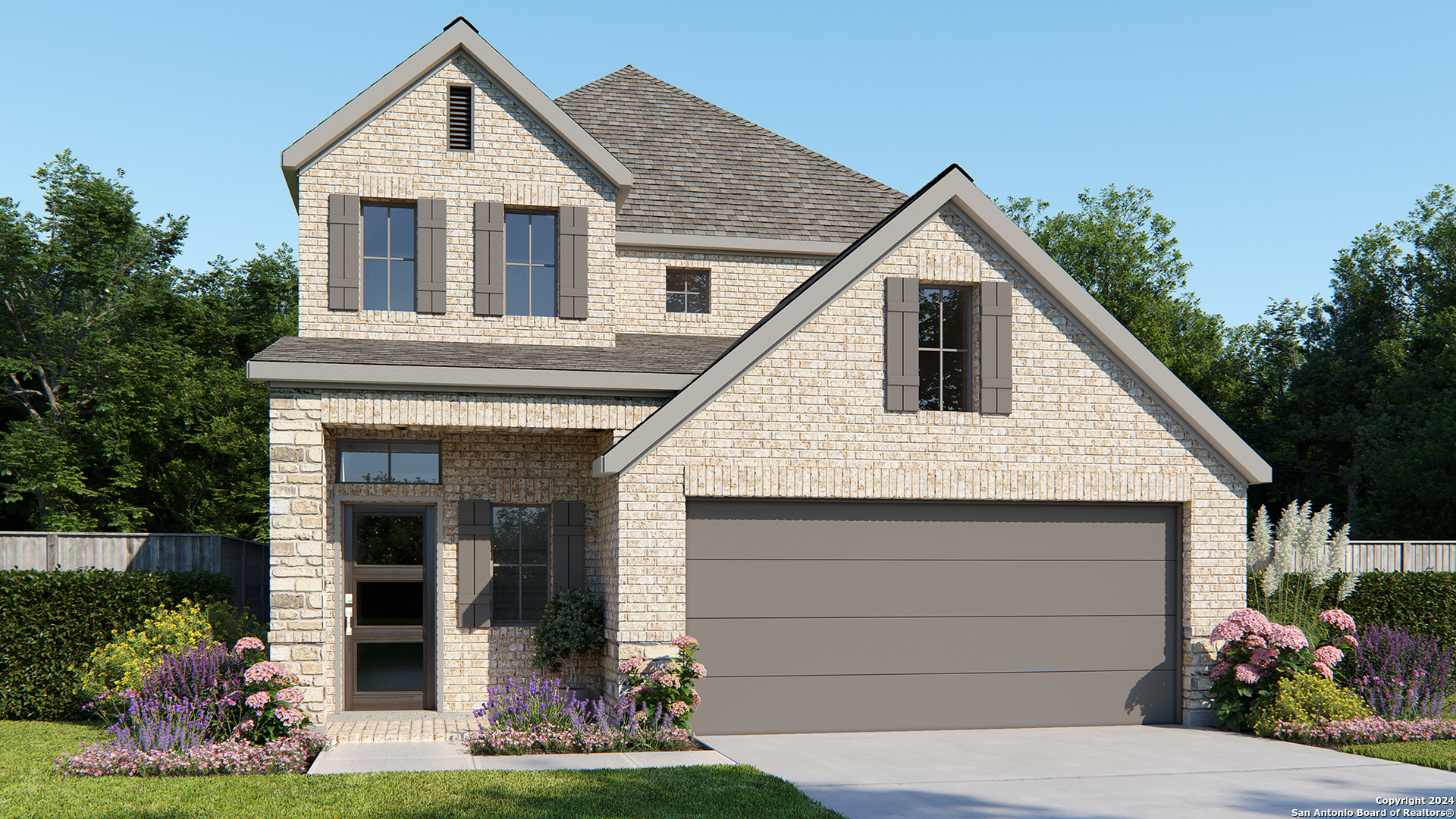 a front view of a house with garden