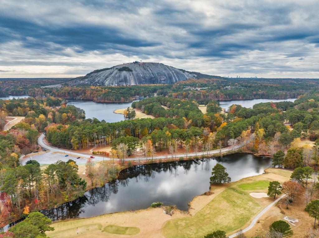 a view of a lake with a mountain