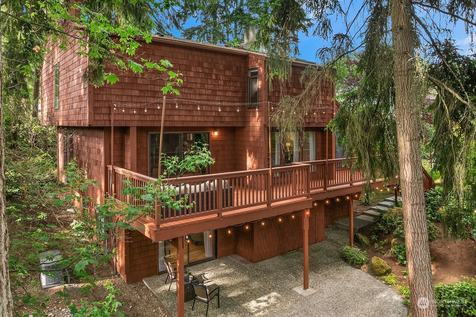 aerial view of a house with a balcony