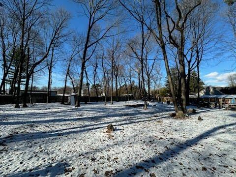 View of yard covered in snow