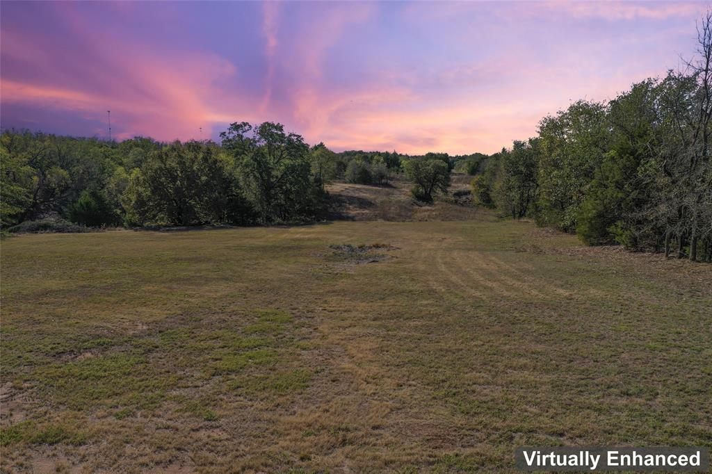 a view of a field with an ocean