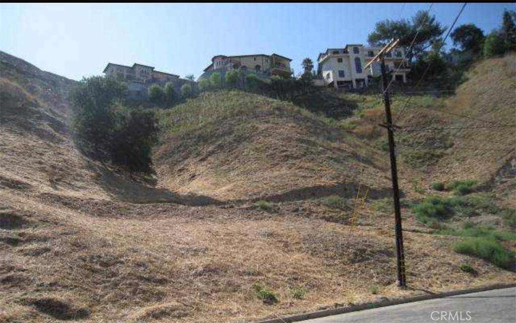 a view of a dry yard with mountain