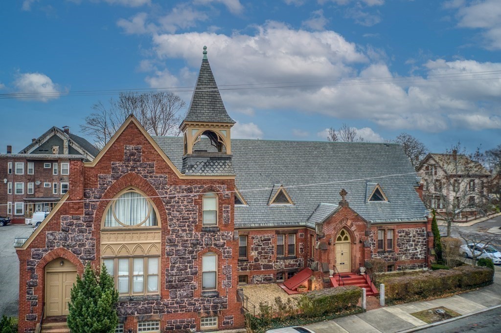 an aerial view of a house