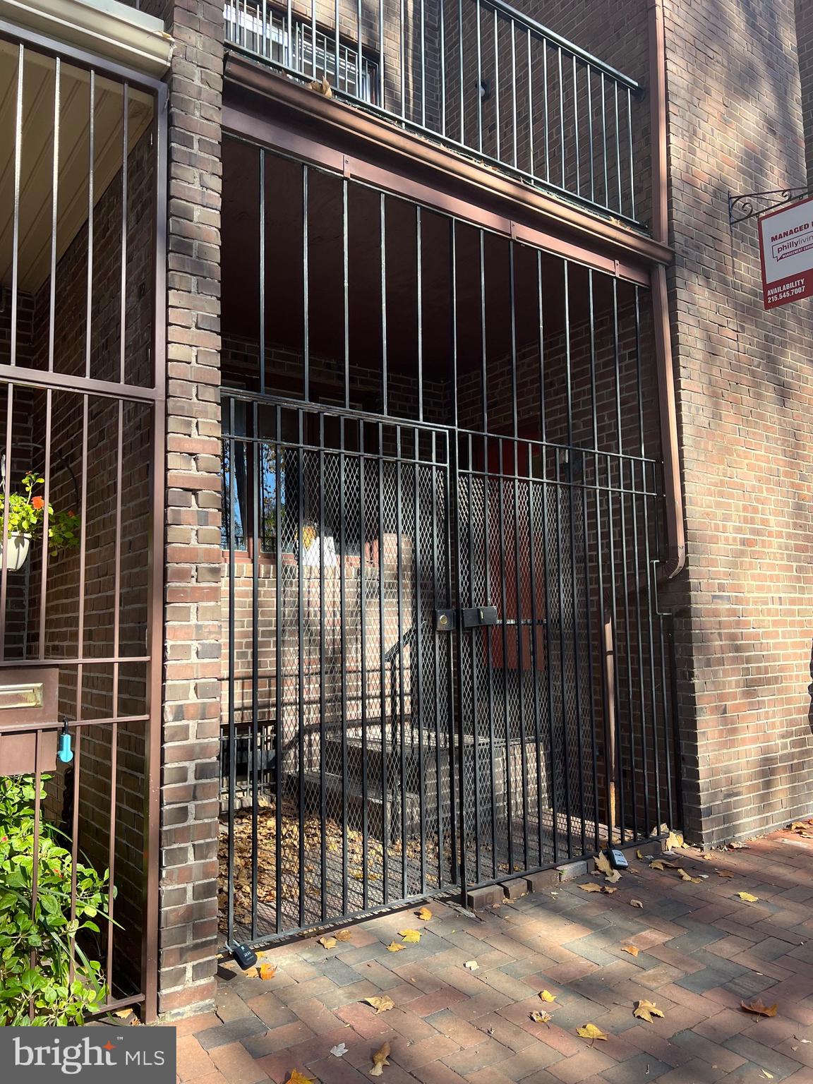 a view of a balcony with door