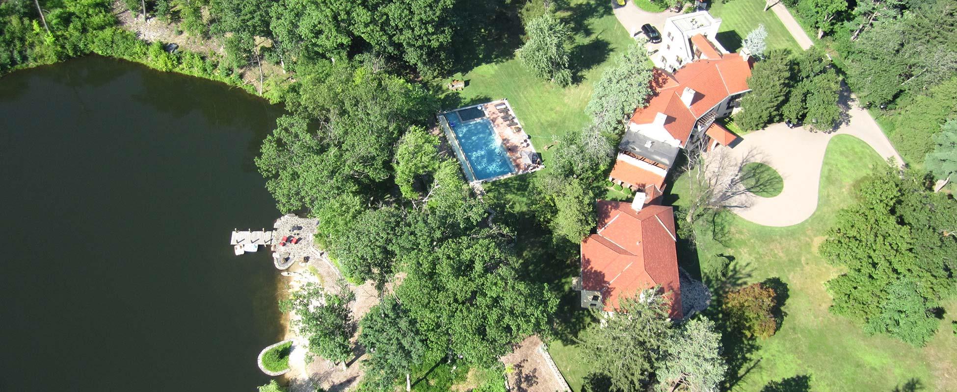 Aerial view with a water view