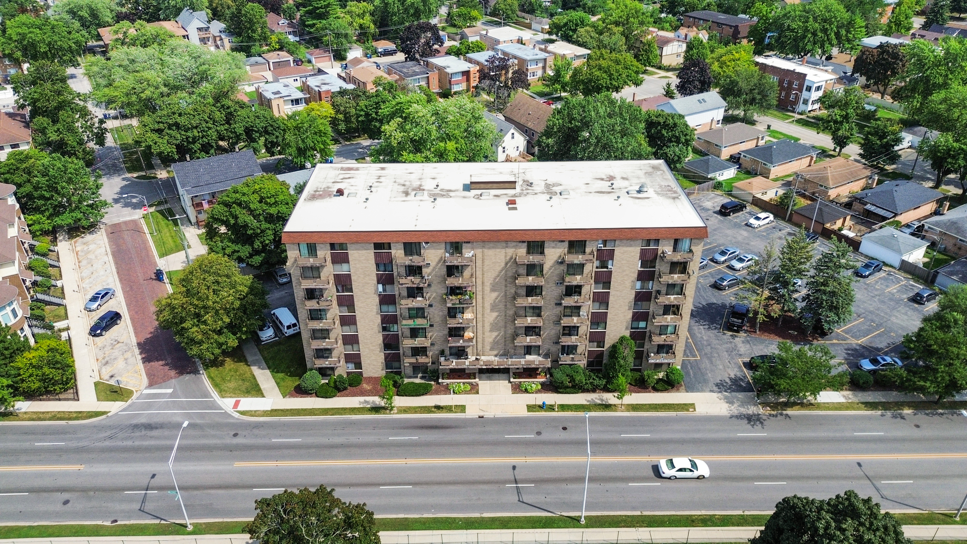 an aerial view of a building