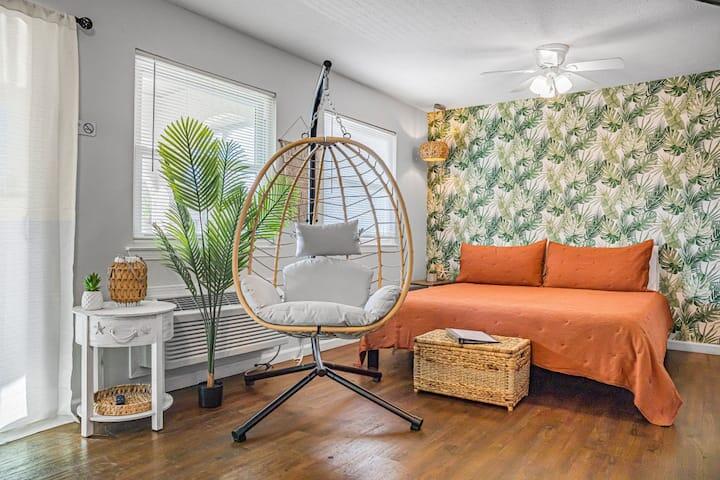 a living room with a couch and a table