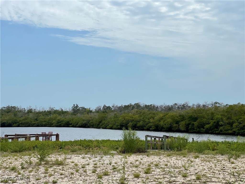 a view of a lake with houses in the back