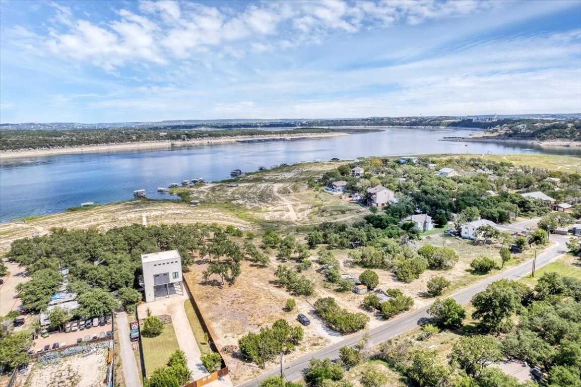 a view of a lake with a city