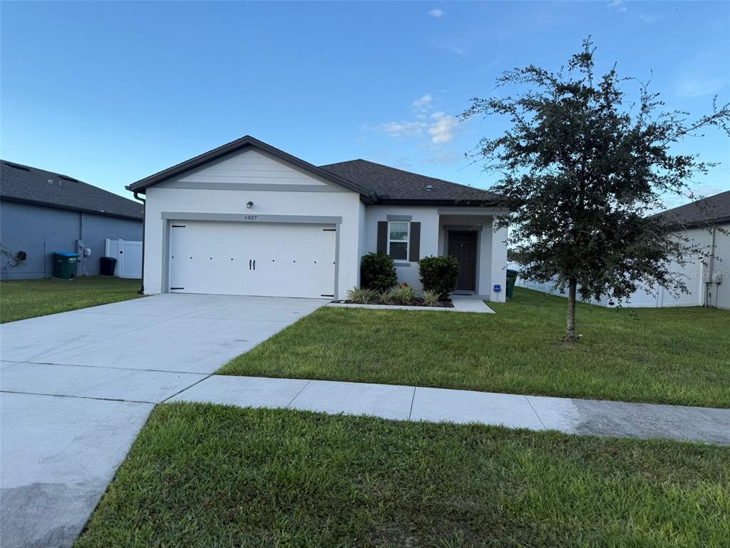 a front view of house with yard and green space