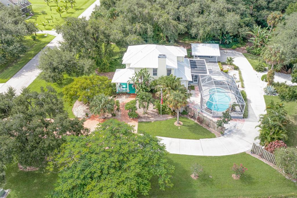 an aerial view of a house