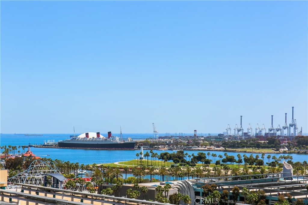 a view of a city and ocean