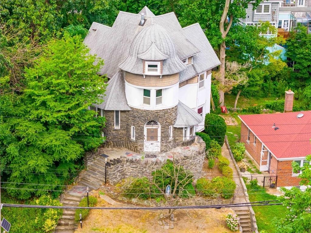 an aerial view of a house