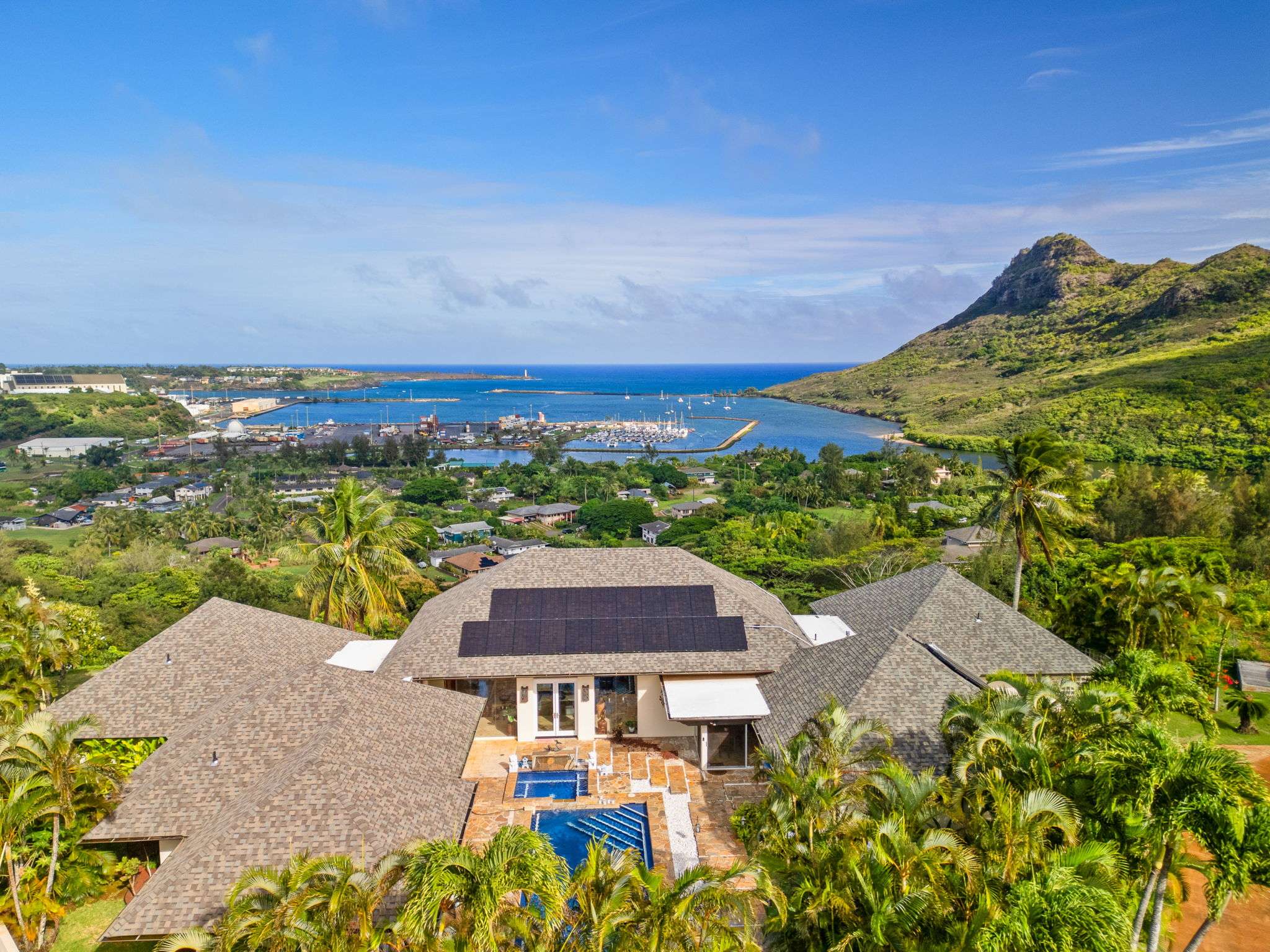 Imagine yourself on a daily basis with this incredible view overlooking the beautiful Pacific Ocean, Ha'upu Mountains and Nawiliwili Bay!