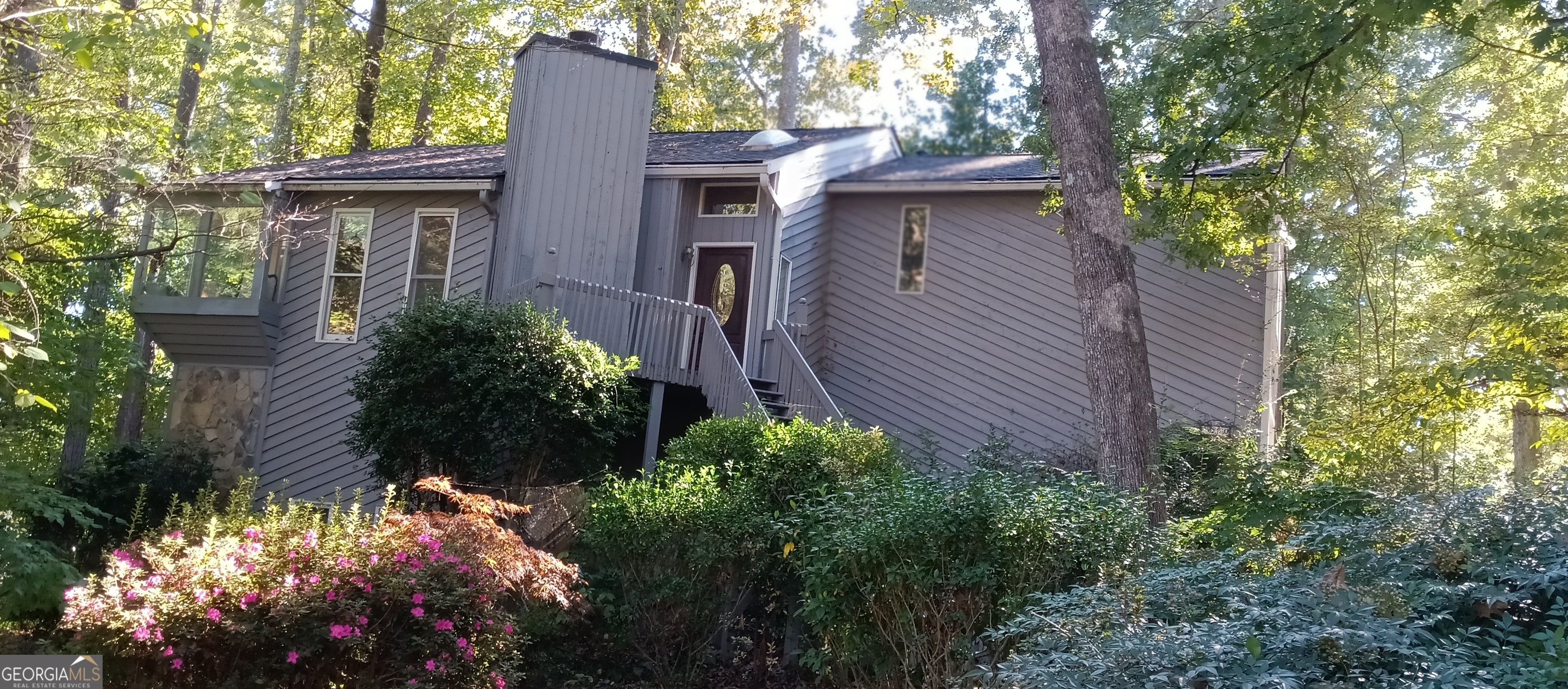 a view of a house with a yard and plants