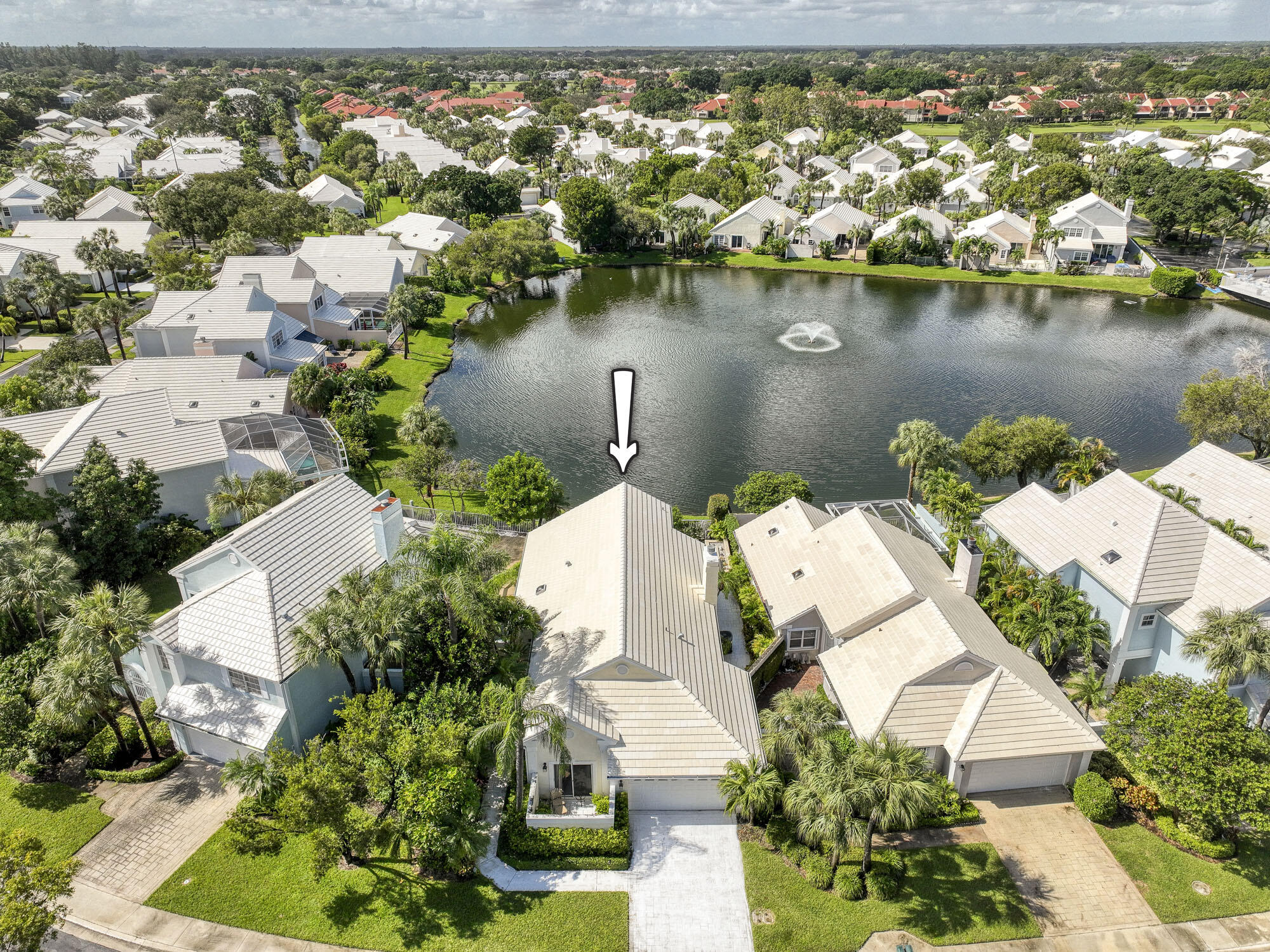 an aerial view of a house with a lake view