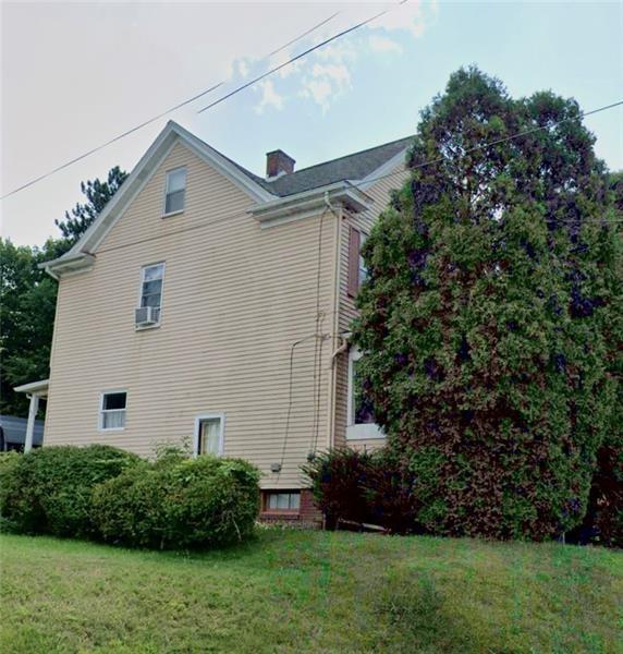 a view of backyard with potted plants and large tree