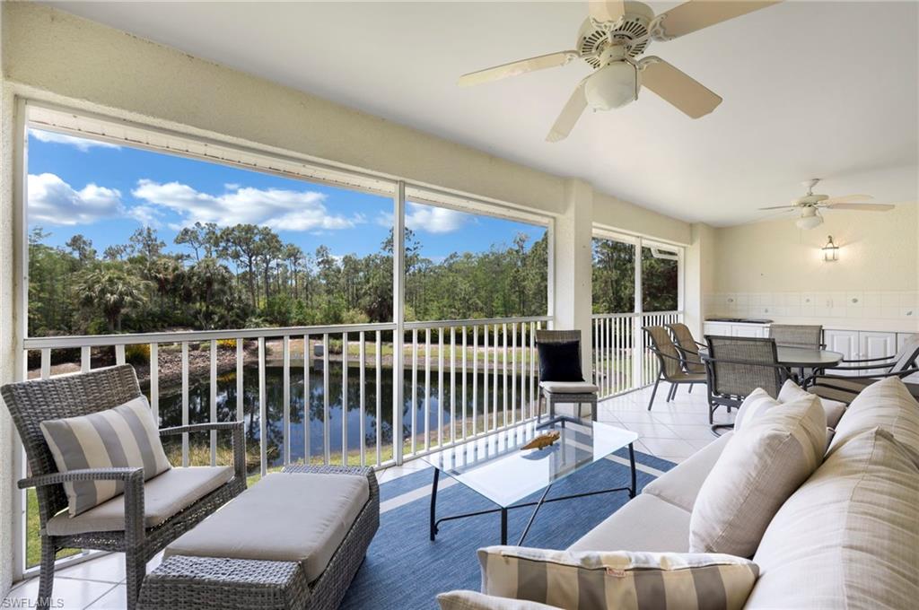 a balcony with furniture