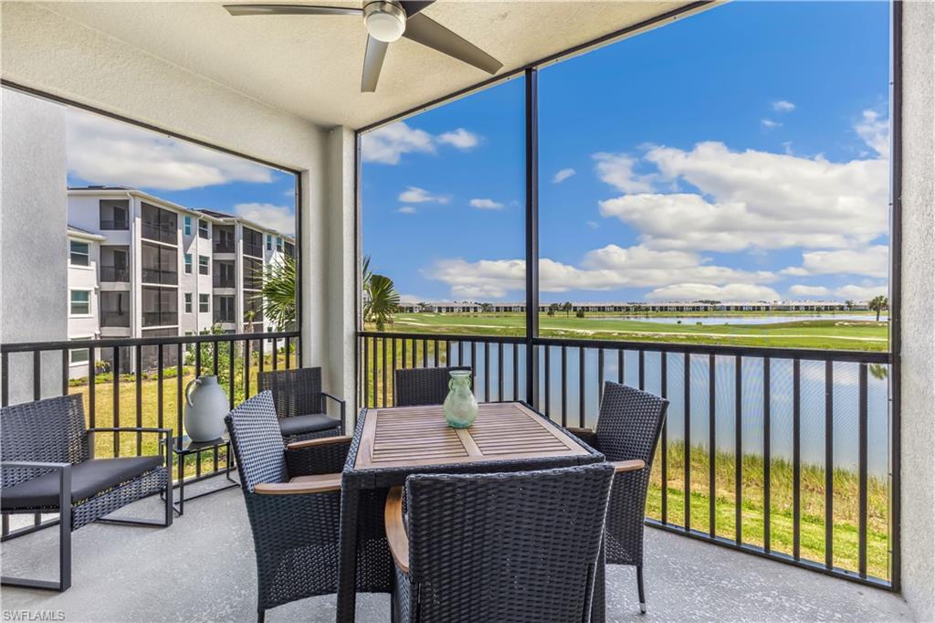 a view of a balcony dining area