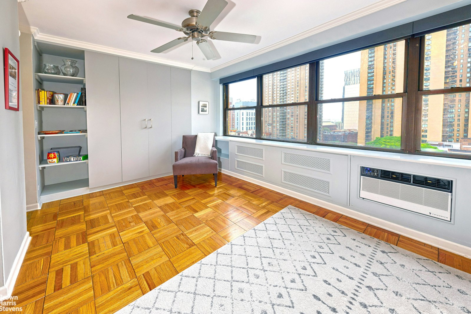 a living room with a large window