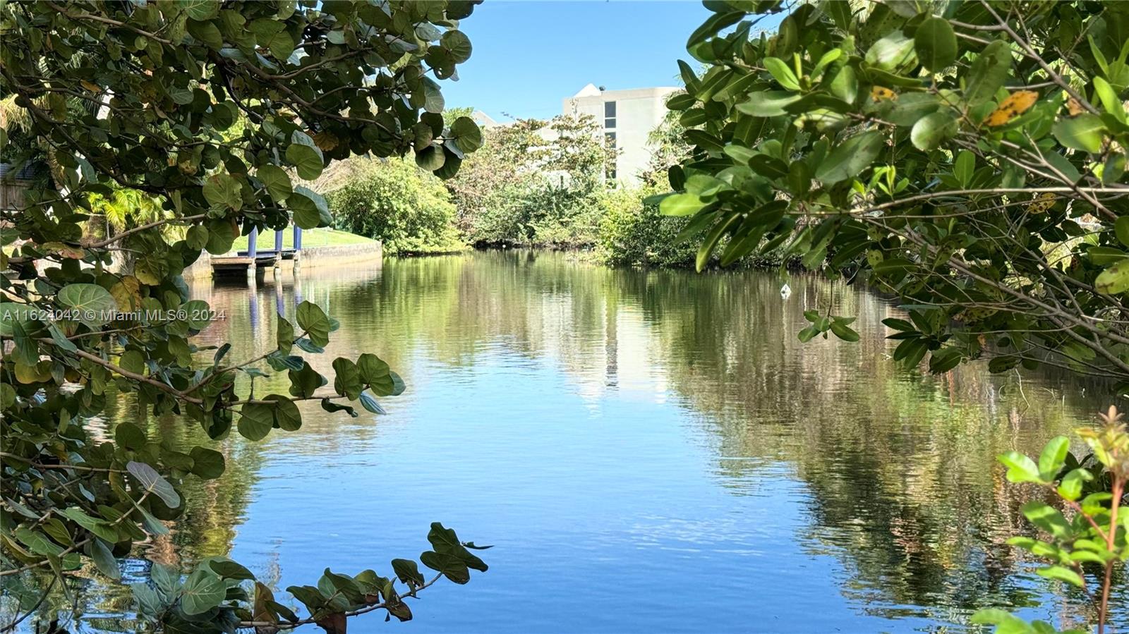 a view of a lake with a building in the background