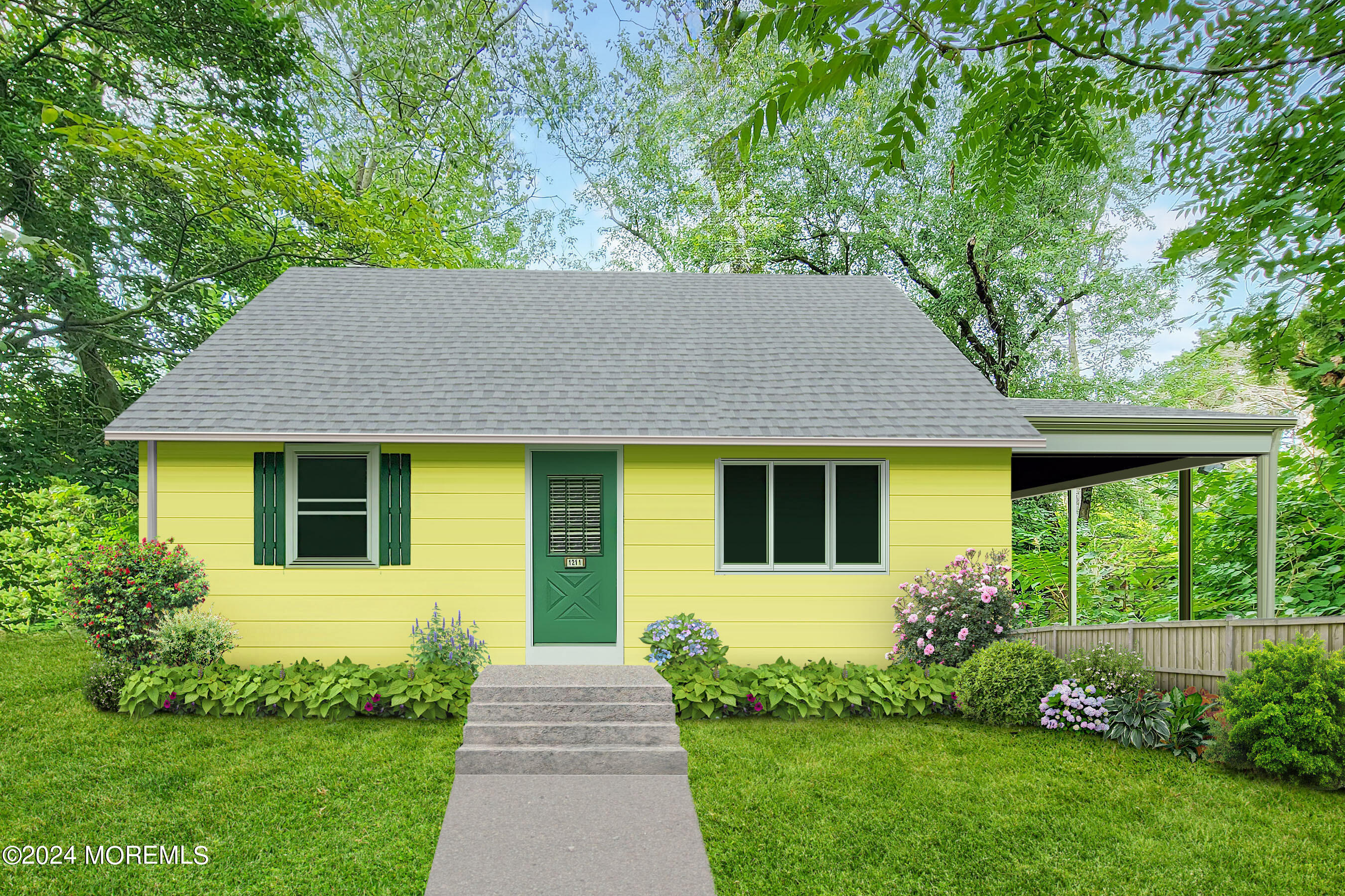 a front view of a house with garden