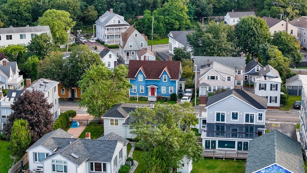 an aerial view of multiple houses