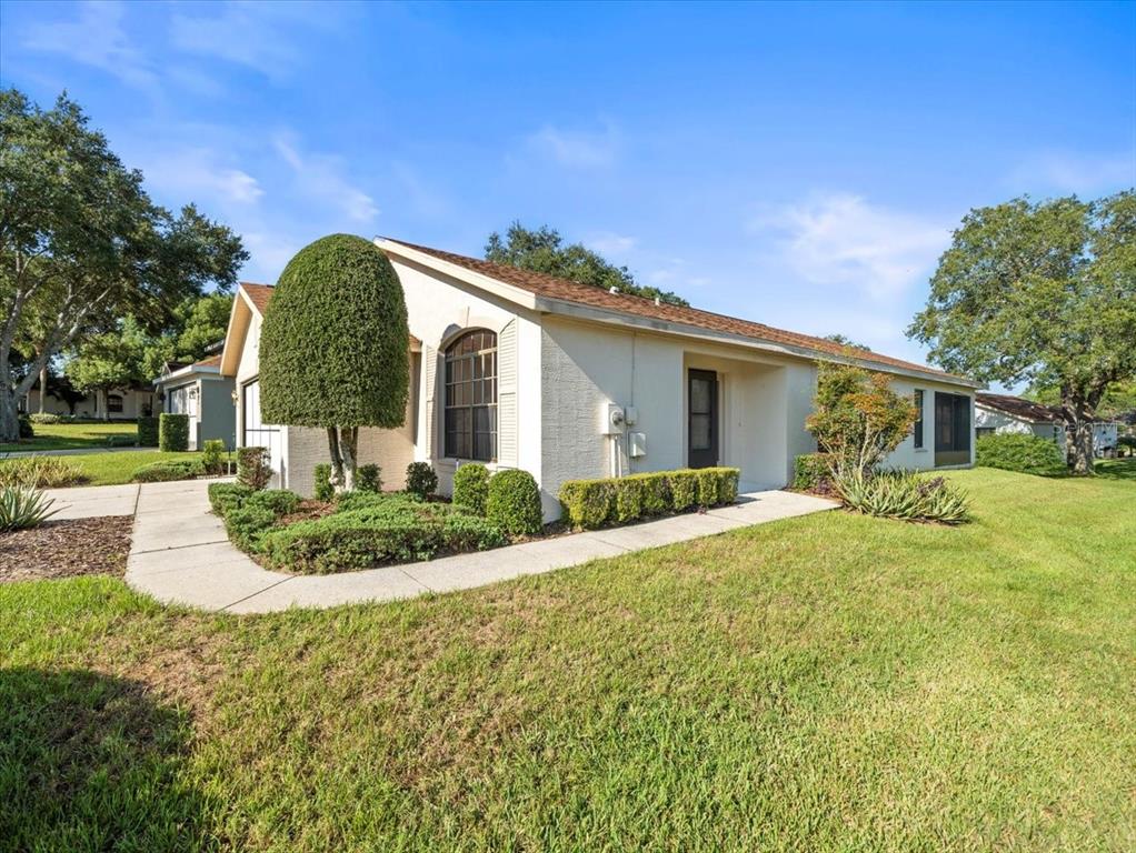 a view of a house with a backyard and a tree