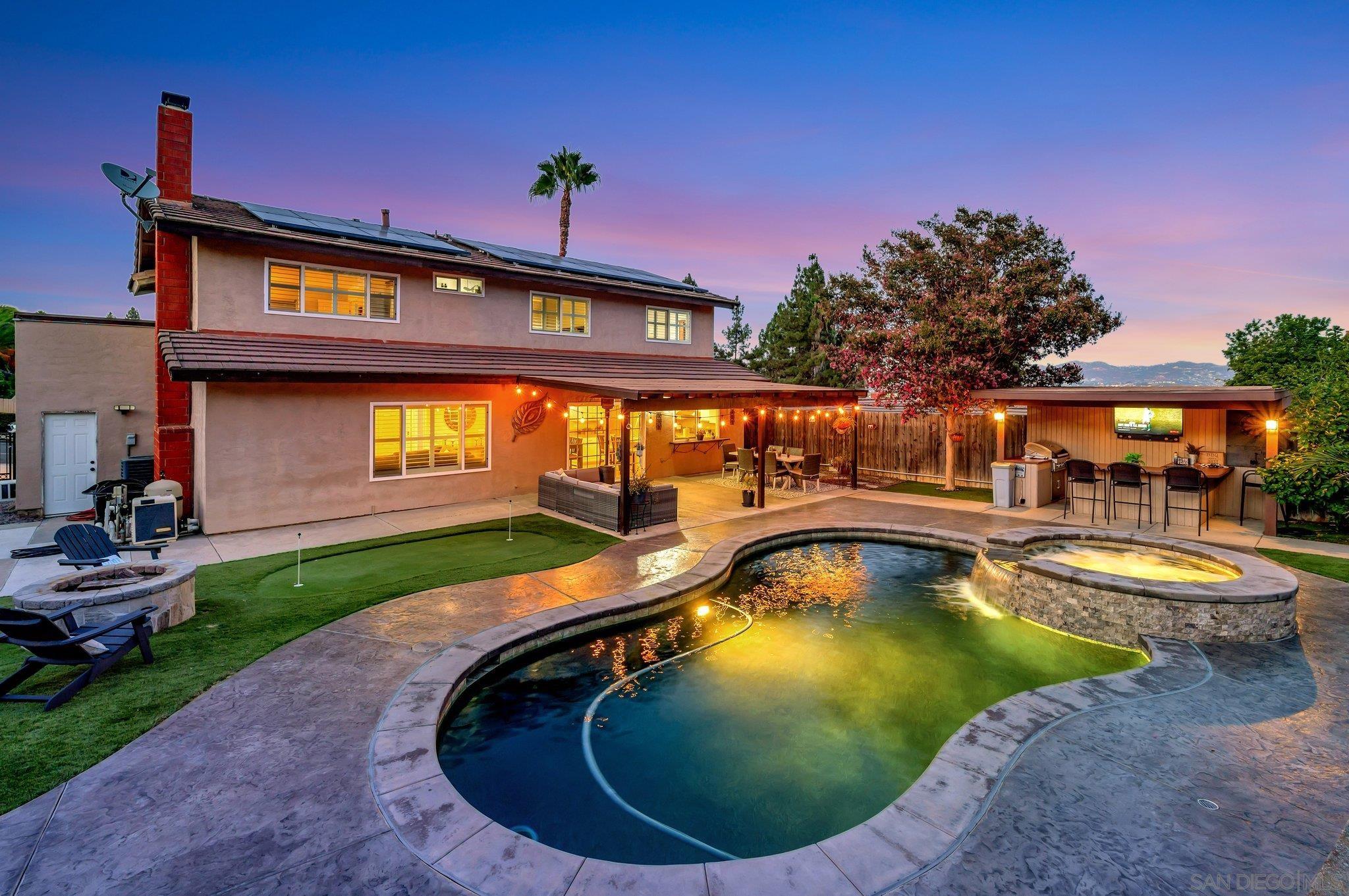 a view of a swimming pool with a yard