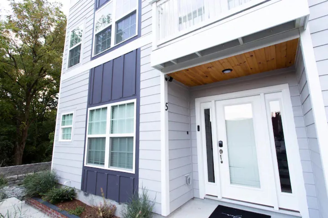 a view of outdoor space and front view of a building