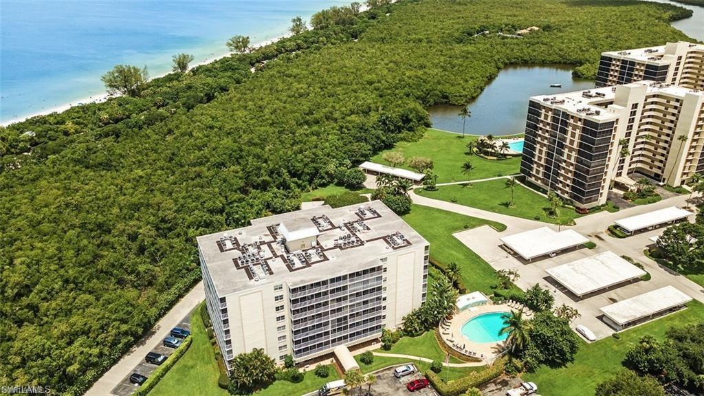 Aerial view of the building showing the Gulf in background