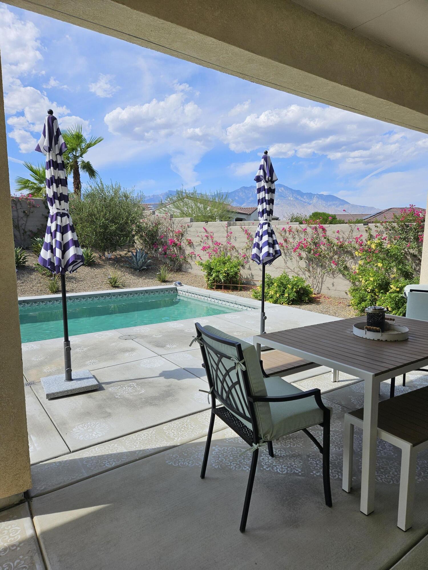 a view of a patio with a table